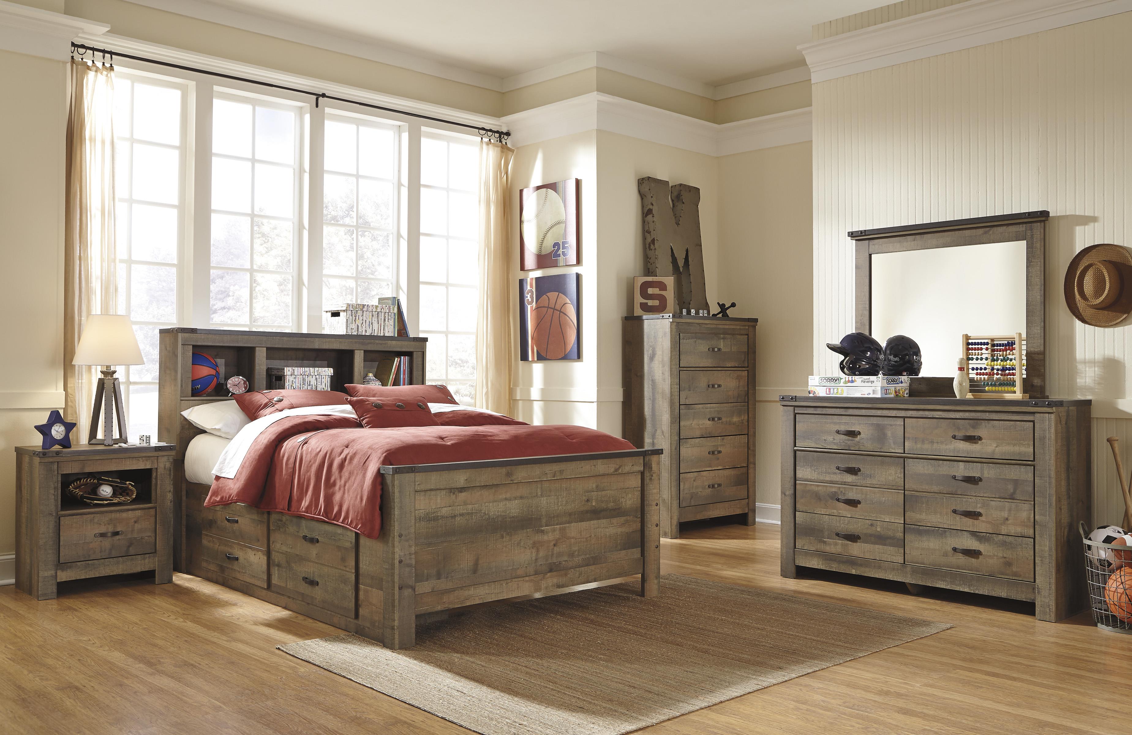 Signature Design by Ashley Trinell Rustic Look Full Bookcase Bed with